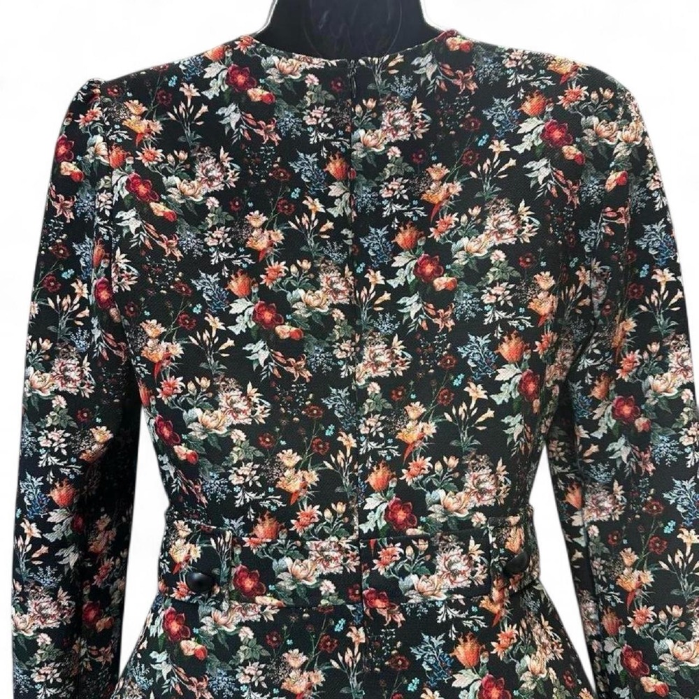 Zara Blouse Floral Design Fitted Waist Pleated Sleeves - Picture 7 of 8